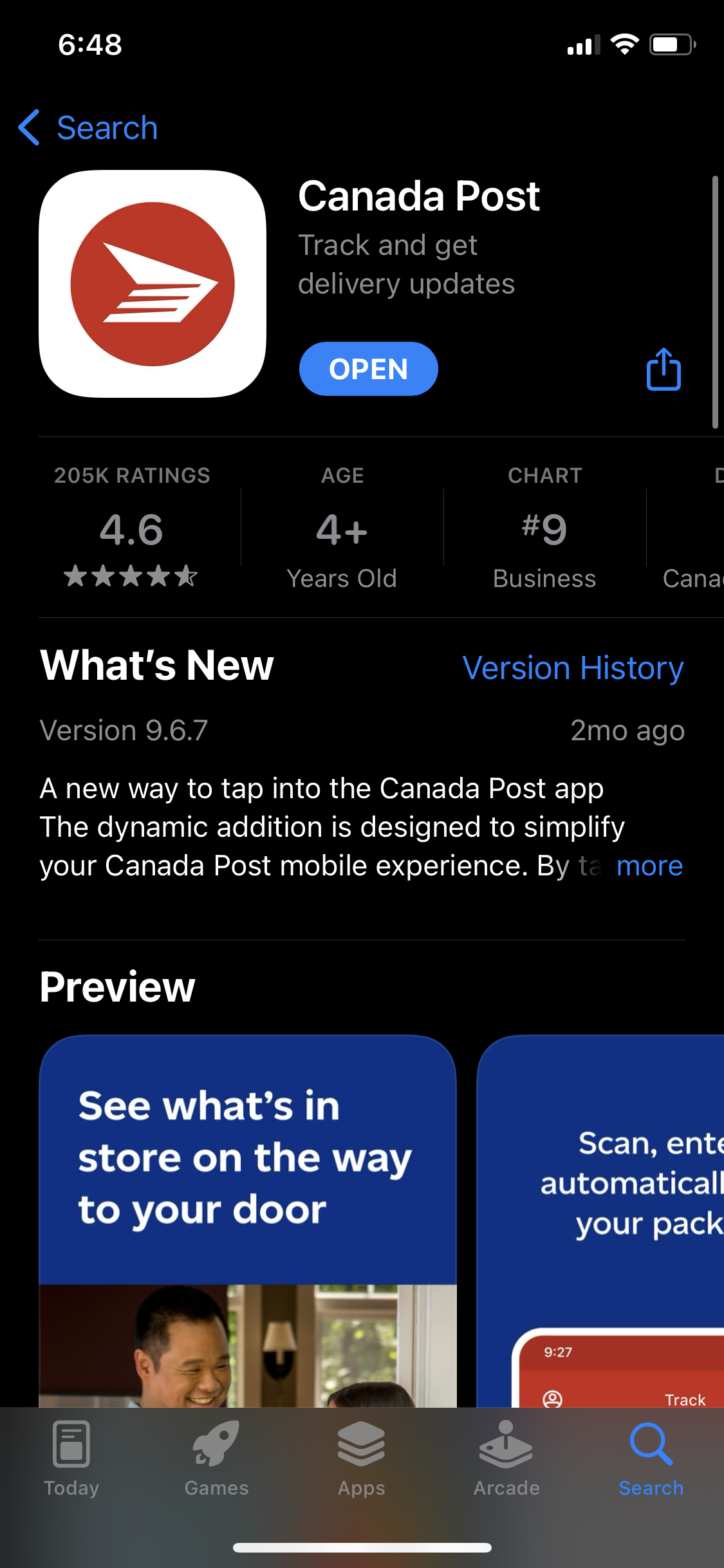 Canada Post on the App Store — 4.6 stars, 205K ratings, #9 Business